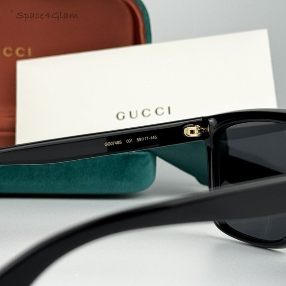 Gucci Men Sunglasses Black Grey Anti-Reflective Rectangle GG0748S 001 NEW - Picture 5 of 11